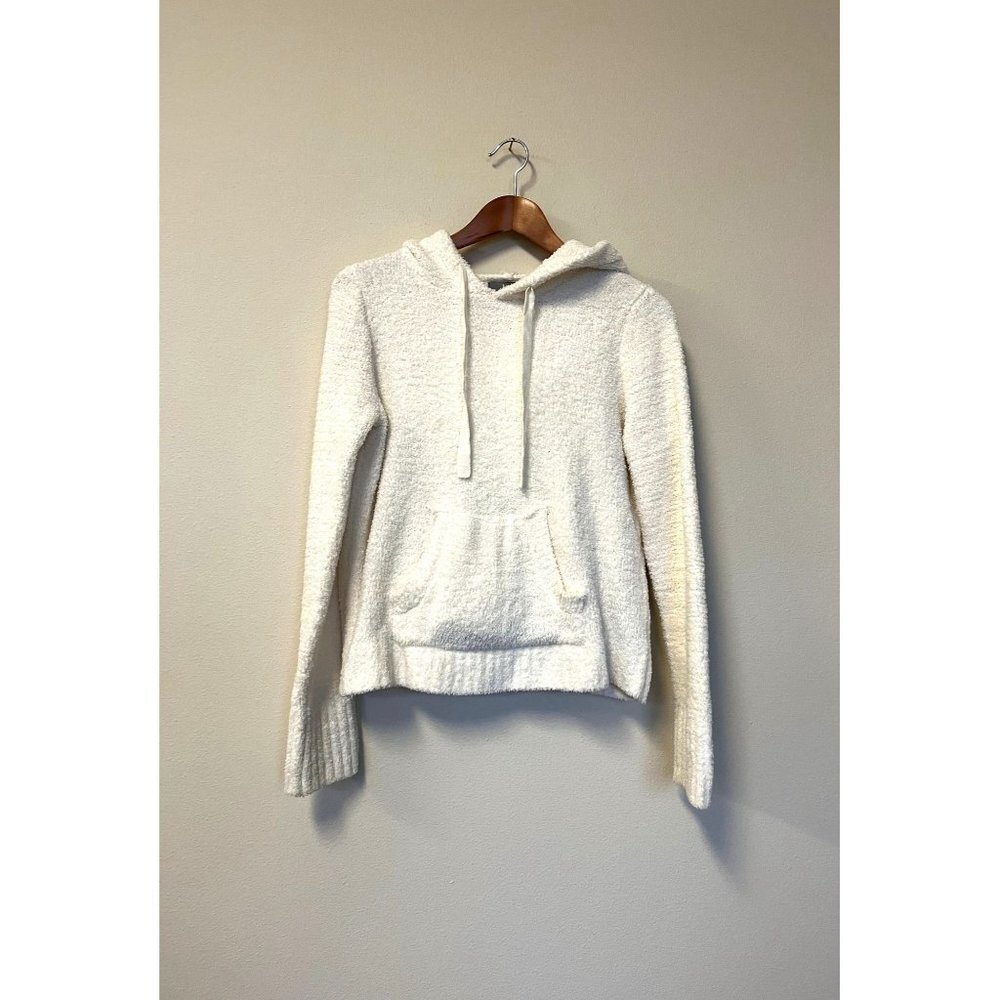 Marled Cream Fuzzy Sweater with Hoodie M - Picture 4 of 10